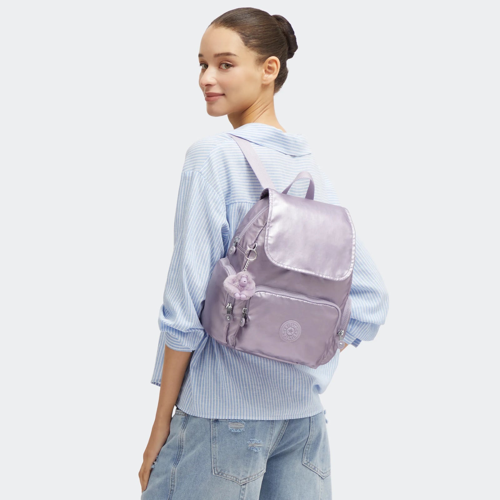 baggy lilac mini backpack City Zip Small Metallic Backpack