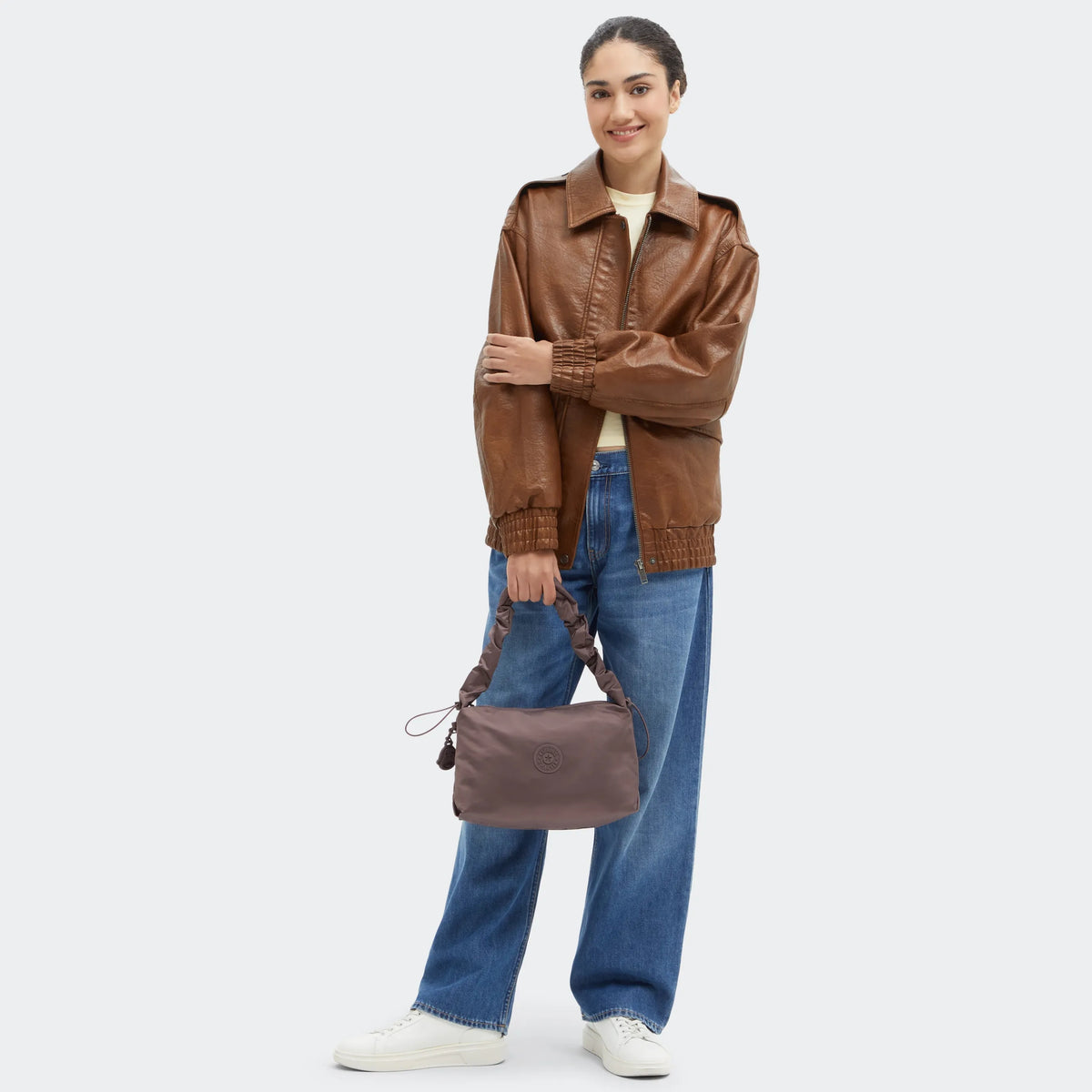 Eleni Medium Smooth Satin Shoulder Bag Simply Mocha - 2