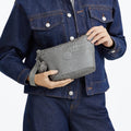 Naomi Medium Metallic Pouch Grey Snake Metallic - 2