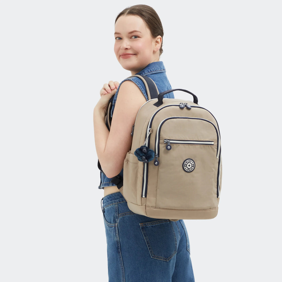 Kipling Backpack Seoul Small Khaki Tan Nylon Multi-Pocket Vintage Y2K Travel Bag Seoul Large Metallic 15 main image 3